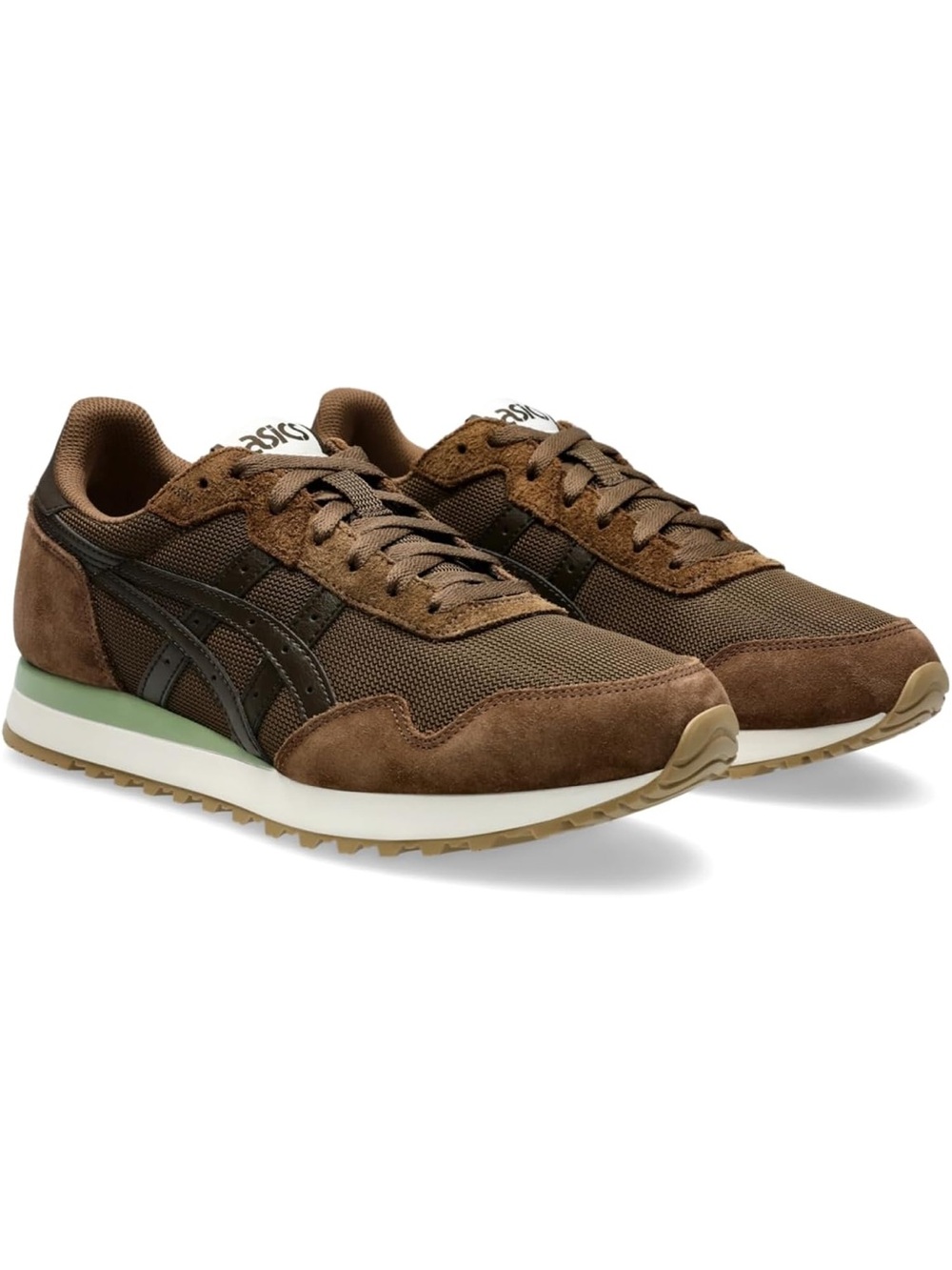 Asics unisex tiger runner II Brown Suede & Mesh Sneaker with Olive Accent